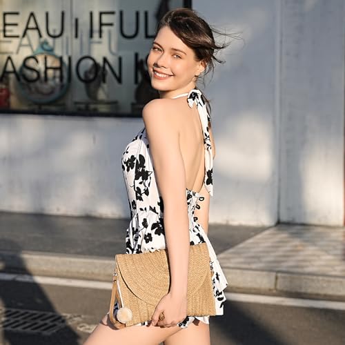 LEVOTIER Woven Straw Crossbody Bags for Women - Handmade Casual Beach Purse