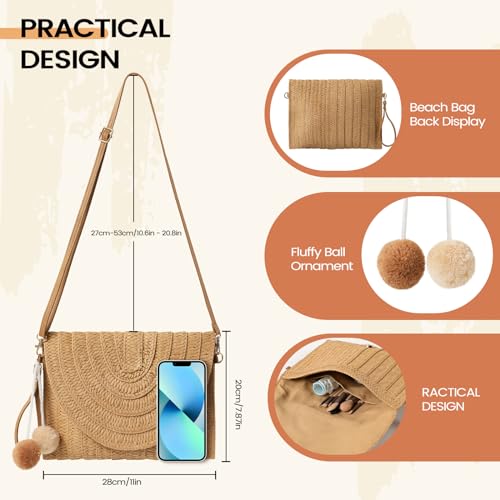 LEVOTIER Woven Straw Crossbody Bags for Women - Handmade Casual Beach Purse