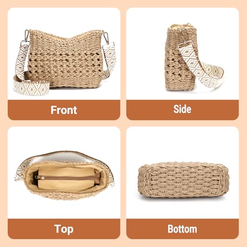 Herald Small Summer Crossbody Bags for Women, Beach Handmade Straw Woven Pocketbooks Handbag Shoulder Purse