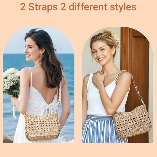 Herald Small Summer Crossbody Bags for Women, Beach Handmade Straw Woven Pocketbooks Handbag Shoulder Purse