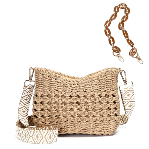 Herald Small Summer Crossbody Bags for Women, Beach Handmade Straw Woven Pocketbooks Handbag Shoulder Purse