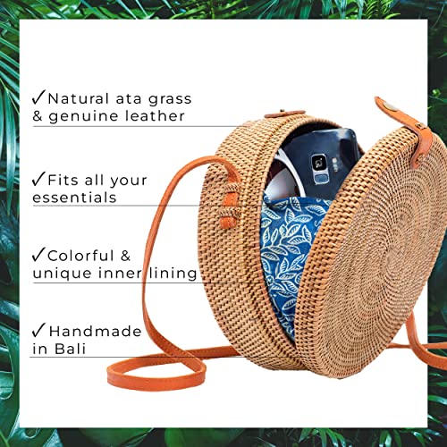 Novum Crafts Round Rattan Bag for Women - Handmade Ata Wicker Woven Purse - Circle, Square, Oval Brown Straw Boho Bags | Handmade, Ata, Woven, Straw, Bags