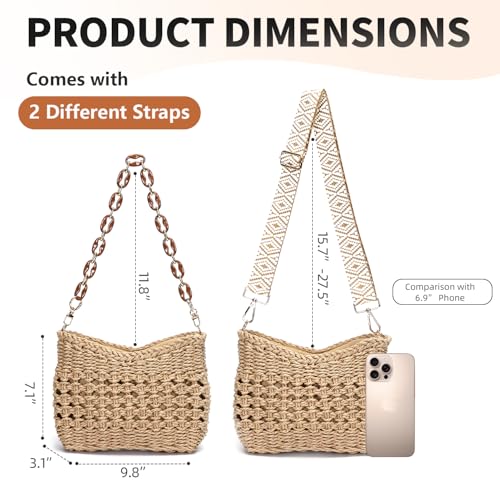 Herald Small Summer Crossbody Bags for Women, Beach Handmade Straw Woven Pocketbooks Handbag Shoulder Purse