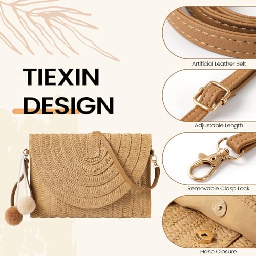 LEVOTIER Woven Straw Crossbody Bags for Women - Handmade Casual Beach Purse