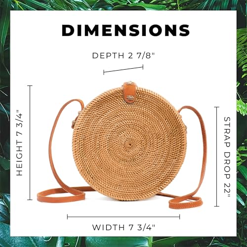 Novum Crafts Round Rattan Bag for Women - Handmade Ata Wicker Woven Purse - Circle, Square, Oval Brown Straw Boho Bags | Handmade, Ata, Woven, Straw, Bags