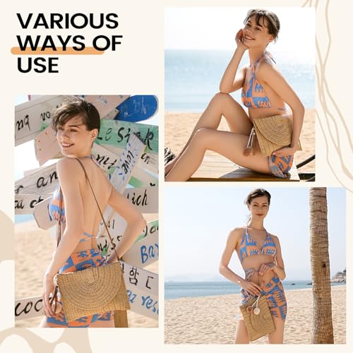 LEVOTIER Woven Straw Crossbody Bags for Women - Handmade Casual Beach Purse