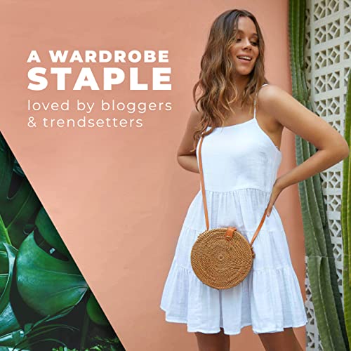 Novum Crafts Round Rattan Bag for Women - Handmade Ata Wicker Woven Purse - Circle, Square, Oval Brown Straw Boho Bags | Handmade, Ata, Woven, Straw, Bags